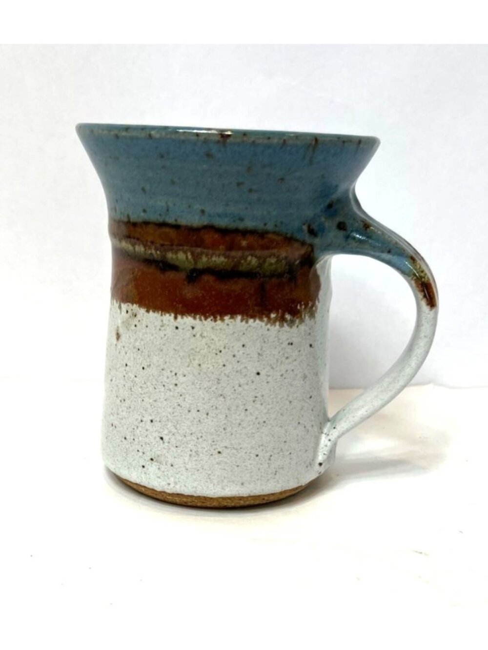 Handcrafted Studio Pottery Mug Wide Top 4.75" High Blue Brown Glaze Rustic Style